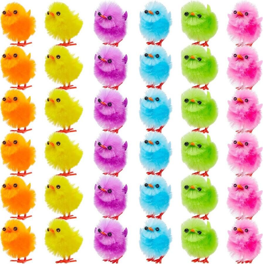 36 Stuks Mini Paaskuikentjes Pluizig Decoratie – Paaseieren Vulling Taart Topper & Knutselmateriaal