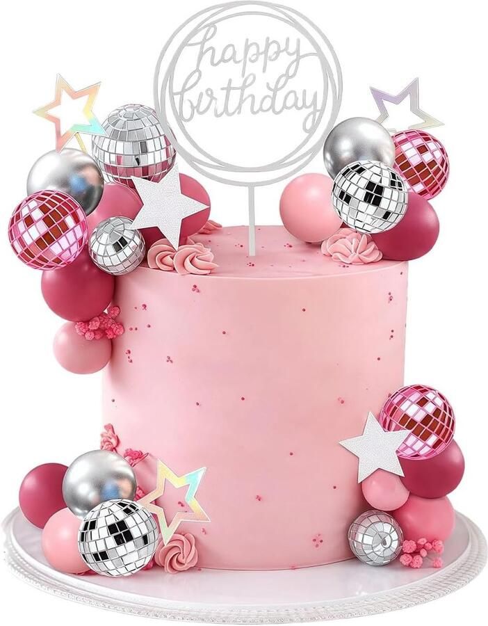 38-delige cake topper set roze zilver disco bal decoratie