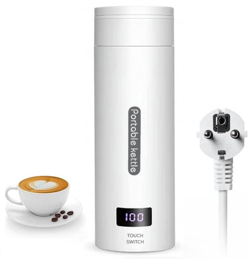 380 ml draagbare elektrische waterkoker 3-in-1 mini-waterkoker verwarmde reisbeker roestvrijstalen waterkoker voor thee melk koffie (wit)