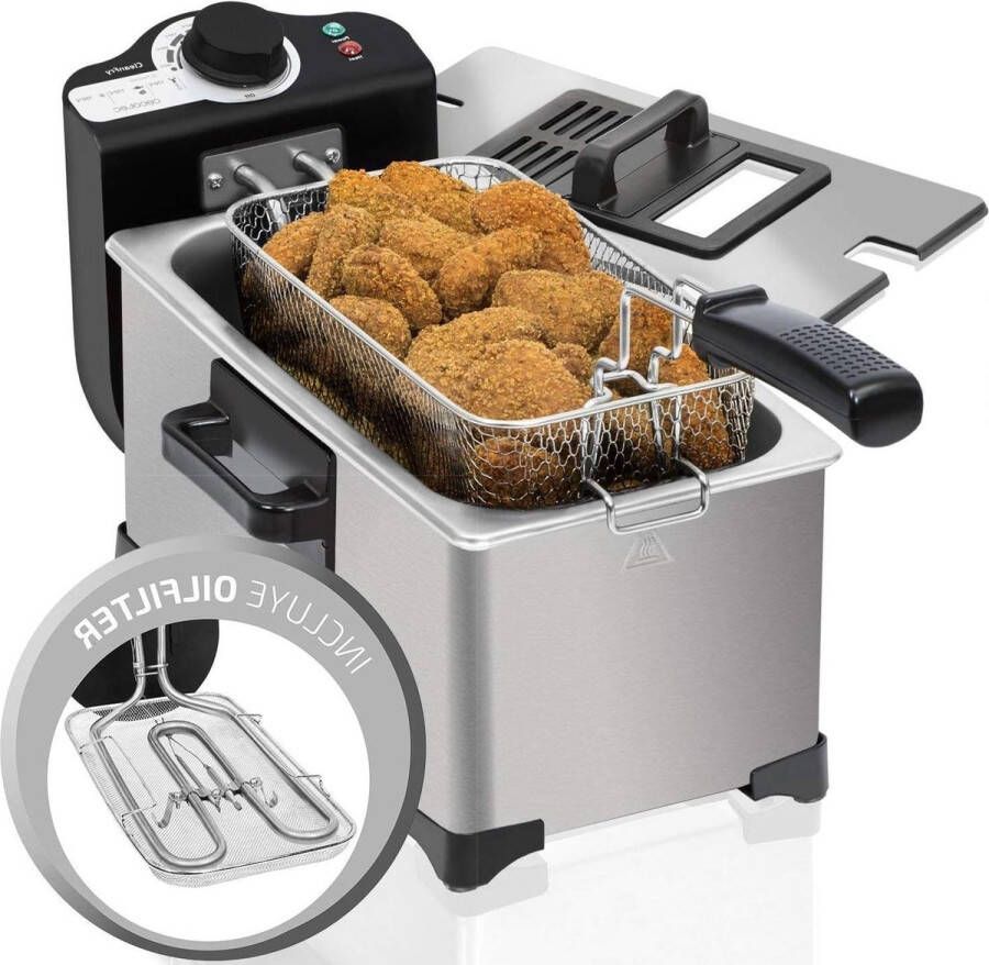 3L elektrische friteuse roestvrijstaal 3 liter capaciteit temperatuur tot 190ºC 2000W