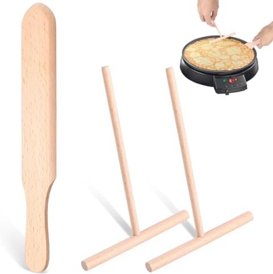 3Pcs Crêpe Spreider en Spatel Set Houten Pannenkoeken Gereedschap