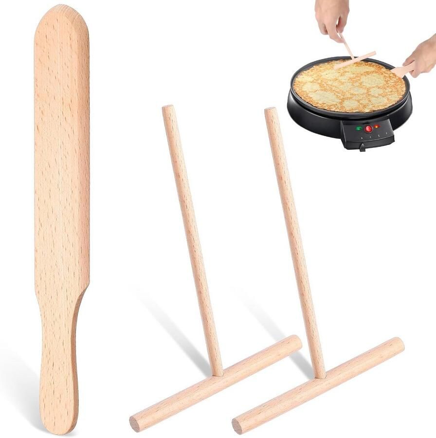 Pannenkoeken Bakset Crepe Tools Gelijkmatige Pannenkoeken Natuurlijk Beukenhout 3 Delig Houtkleur