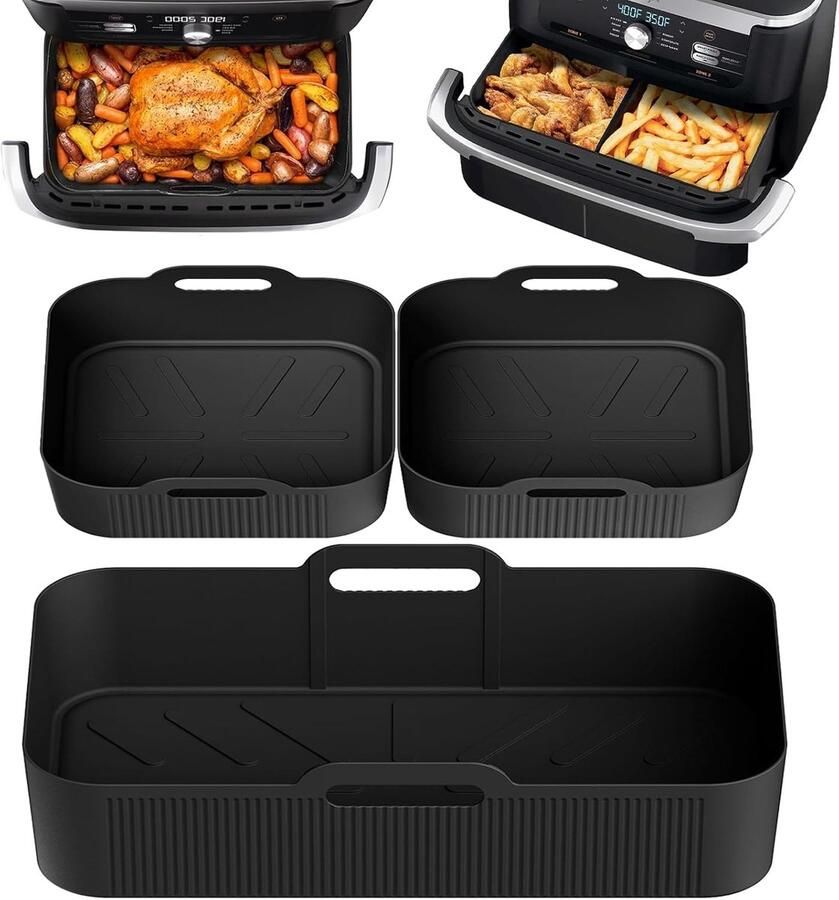 3PCS Silicone Air Fryer Liner Reusable Air Fryer Pot Basket Large Air Fryer Dual Accessories Inserts