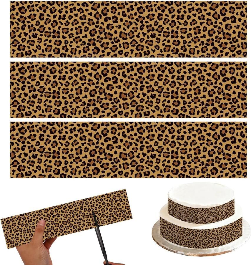3st Luipaardprint Taarten Glazuurranden 26 67x6 35cm Kleefrijstpapier Luipaardprint Taartfolie voor Dierenthema Verjaardagsfeestjes