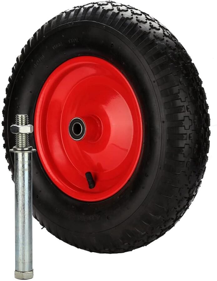 4 80 4 00-8 200 kg draagkracht rubberen wiel met as en kogellagers Ø 390 95 mm reservewiel luchtbanden voor tuinwagens zwart-rode banden