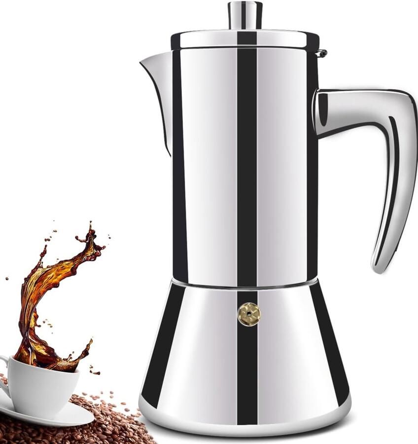4 Cup Thickened 304 Stainless Steel Moka Pot Stovetop Espresso Maker Espresso Maker Cafeteras Italian Coffee Maker Capable Mocha Coffee Machine Greca Coffee Maker for Home & Camping 200ml 6.6oz