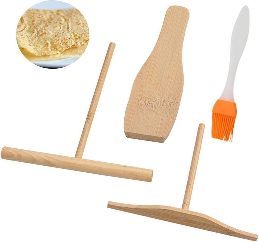 4 Delig Pannenkoekenset Houten Boterhammes en Beslagspreider