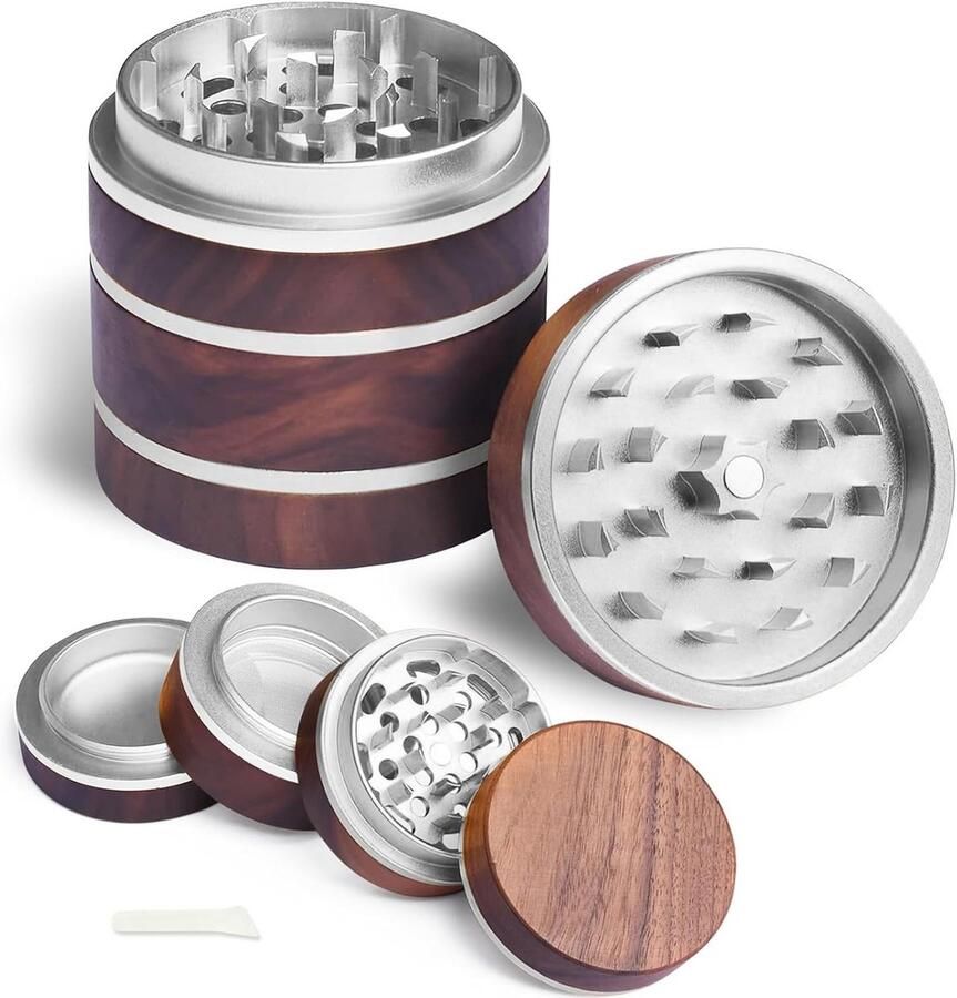 4-delig van walnoot met pollenfilter roestvrijstalen molen en magneetdeksel CNC voor droge kruiden 63 mm draagbaar ontwerp en gemakkelijk te reinigen