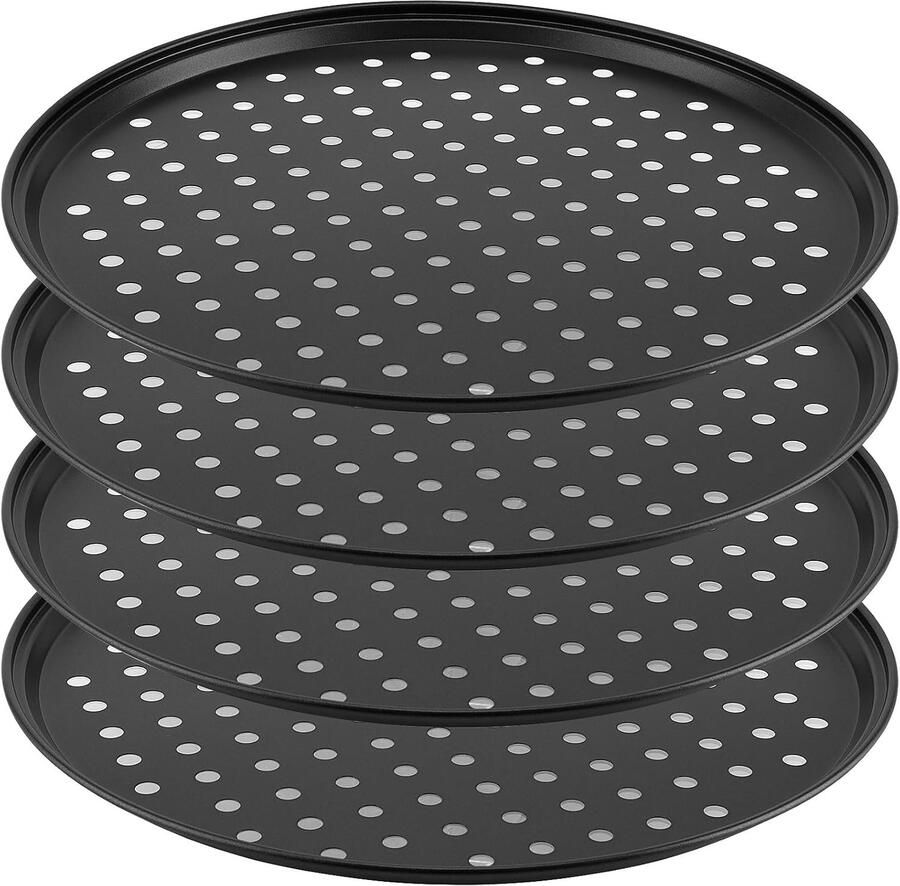 4-delige 32 cm Pizza Bakplaat 31.8 cm Antiaanbak Stalen Pizza Schalen met Gaten Ideaal voor Oven en Grill