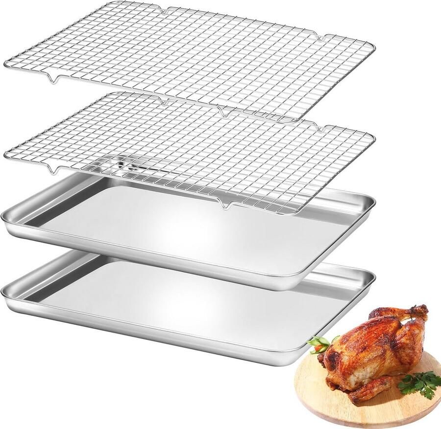 4-delige Bakset met Roestvrijstalen Bakplaten en Koelrekken