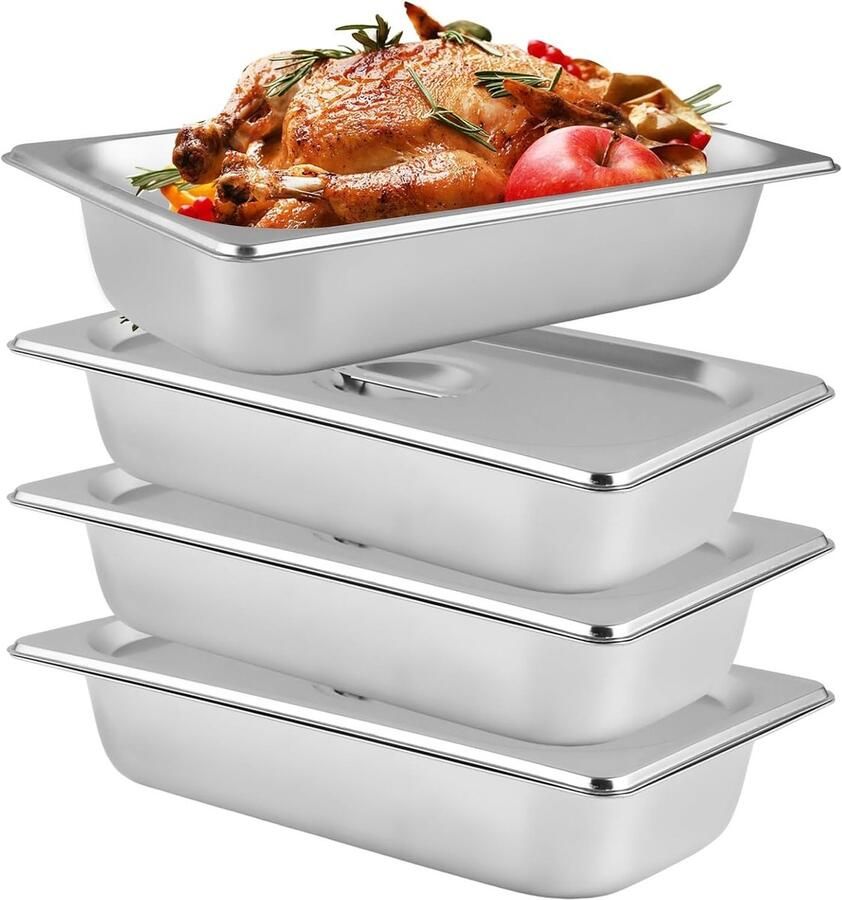 4-delige Breading Set met Deksel van RVS GN 1 3 Containers 32 5 x 17 5 x 6 5 cm voor Vis Vlees en Schnitzels Ideaal voor Koken en Bakken