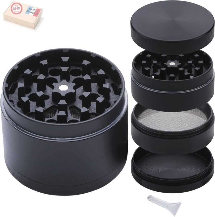 4-delige Grinder met 3 vakken en filter Compact en Licht 55x40mm