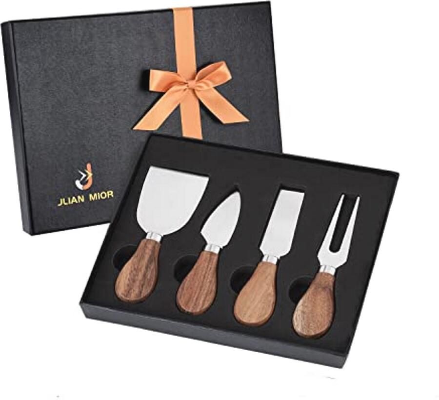 4-delige kaassnijder set van roestvrij staal met acaciahouten handvat