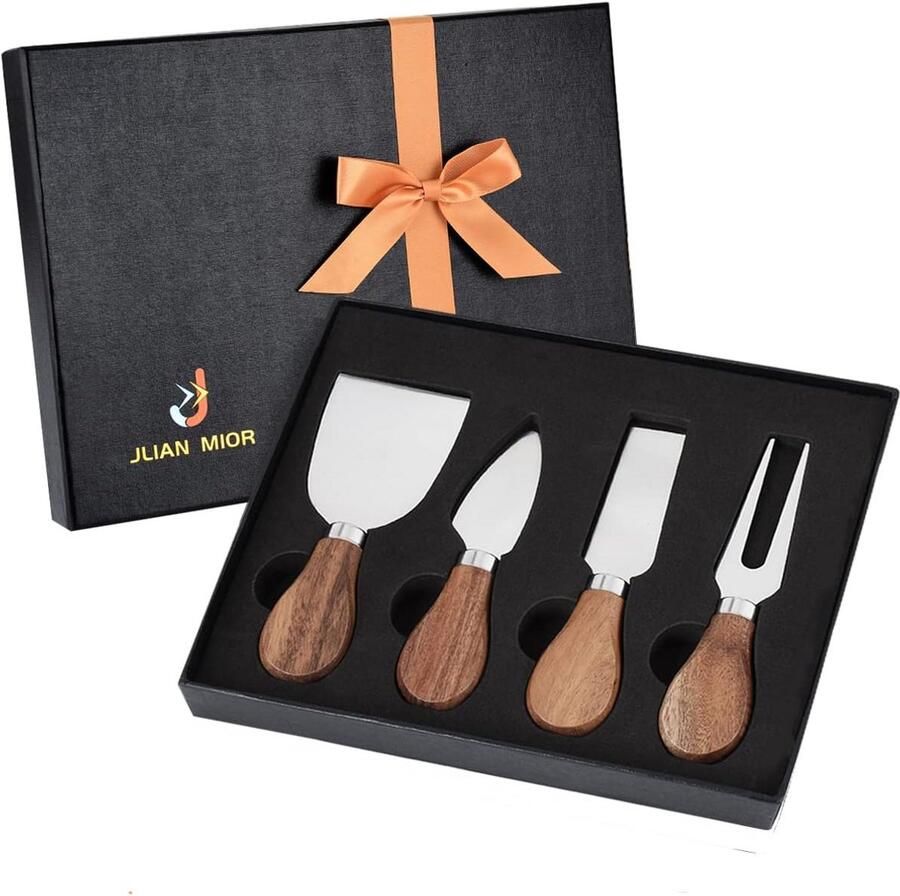 4-delige kaassnijder set van roestvrij staal met acaciahouten handvat