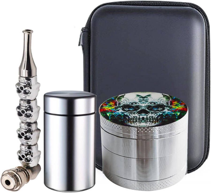 4-delige kruidenmolen set met doodshoofd patroon en stash jar Perfect voor kruiden en specerijen