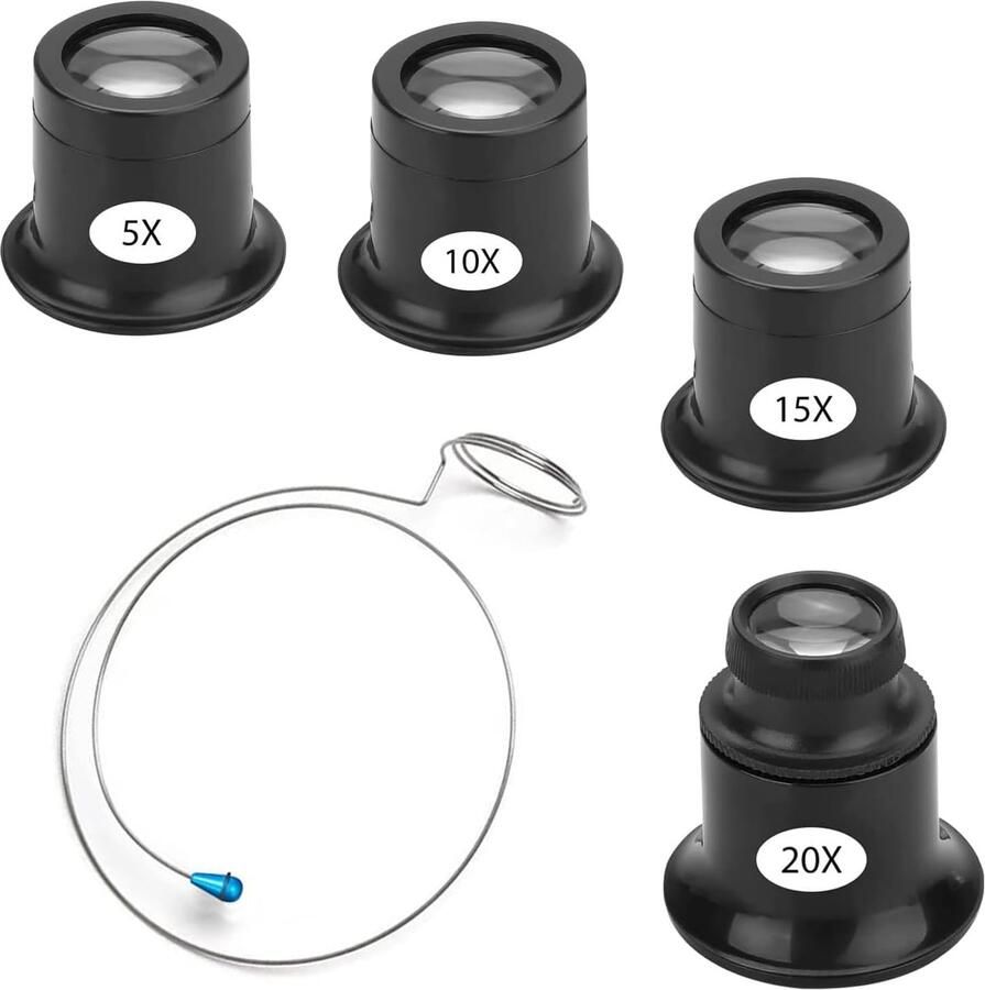 4-delige loep horlogemaker loep juweliersloep 5x 10x 15x 20x juweliersvergrootglas met draadhouder juweliers loep horlogemakers horloge reparatie loep voor sieraden horloges diamanten vrije