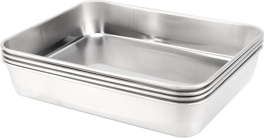4-delige mini roestvrijstalen bakplaat 23 x 17 x 5 cm spiegelglans en antiaanbaklaag voor taarten pizza koekjes en groenten