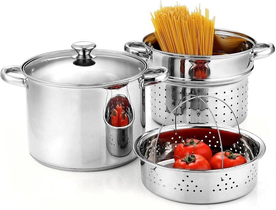 4-delige Pastapan Stoompan Multipot RVS 8 Quart