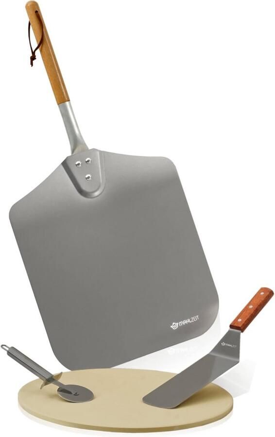 4-delige Pizzaset met Pizzasteen Schep Snijder en Spatel Voor Oven en Grill