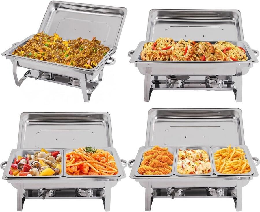 4-delige RVS Buffet Warmhoudset Grote Chafing Dishes voor Catering en Evenementen