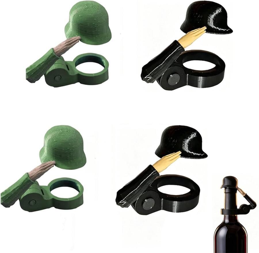 4-delige set Bierdoppen Leuke bierhoedjes Helmvormig Bierflesdecoratie Speciaal ontworpen voor bierflessen Essentiële set voor carnaval en feestjes Beschermt tegen stof en insecten 8*5*4 cm Zwart + Groen