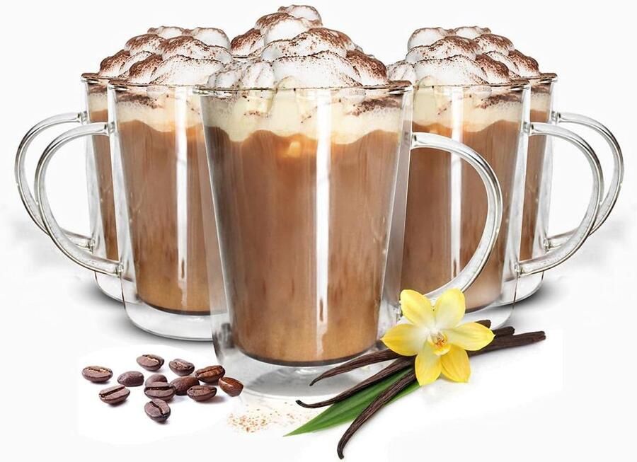 4 dubbelwandige glazen met handvat 360 ml latte macchiato drinkglas koffieglazen