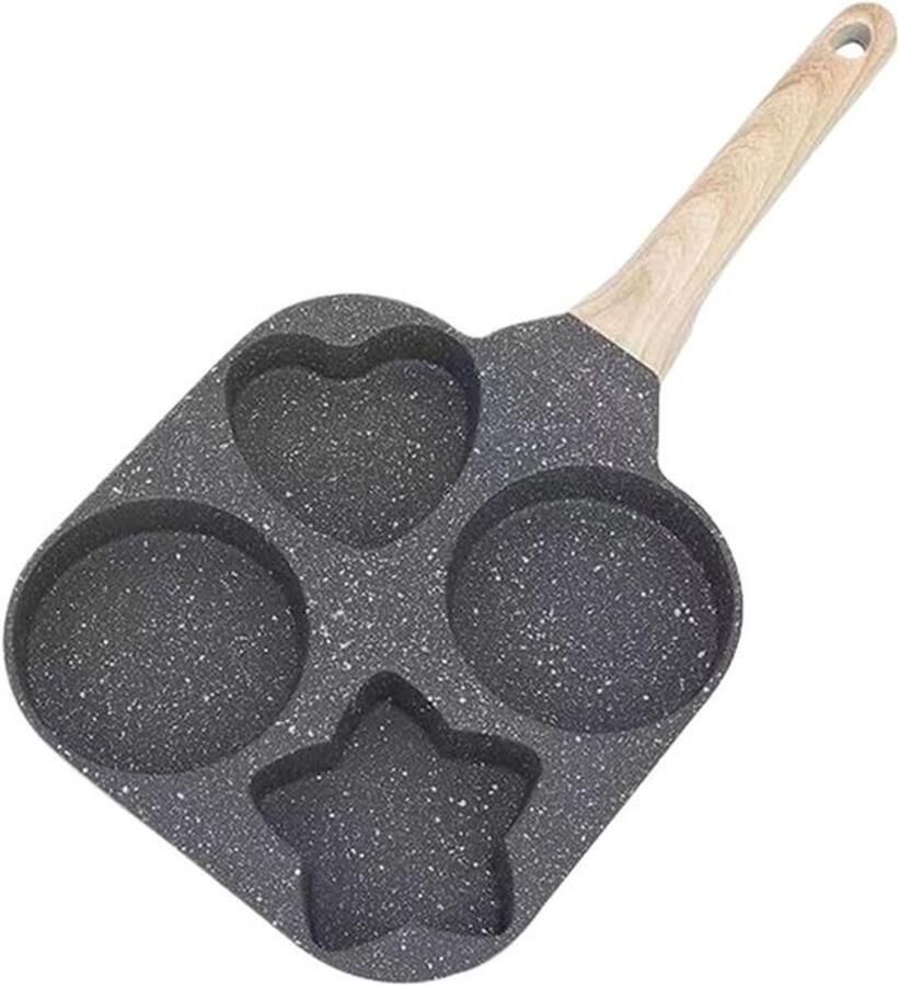 Pannenkoekenpan met Vormen Eierpan Multifunctioneel Ontbijt Bereiden Vier Unieke Vormen 18 cm Zwart