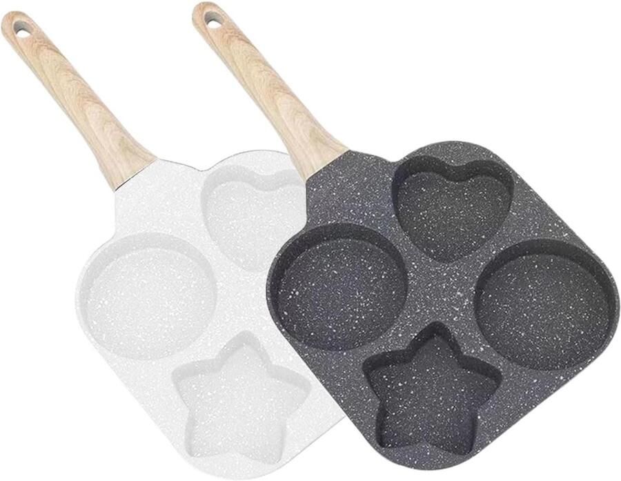 4 Eierpan met vormen Ontbijtpan Koekenpan Ontbijt Bereiden Vier verschillende vormen 18 cm Wit