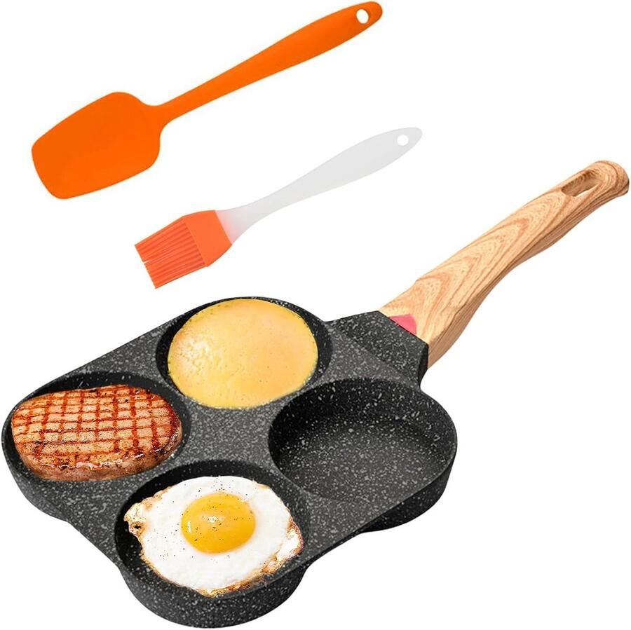 4-gaats pannenkoekenpan met antiaanbaklaag Ø 21 cm aluminium spiegeleipan voor inductie en gasfornuis