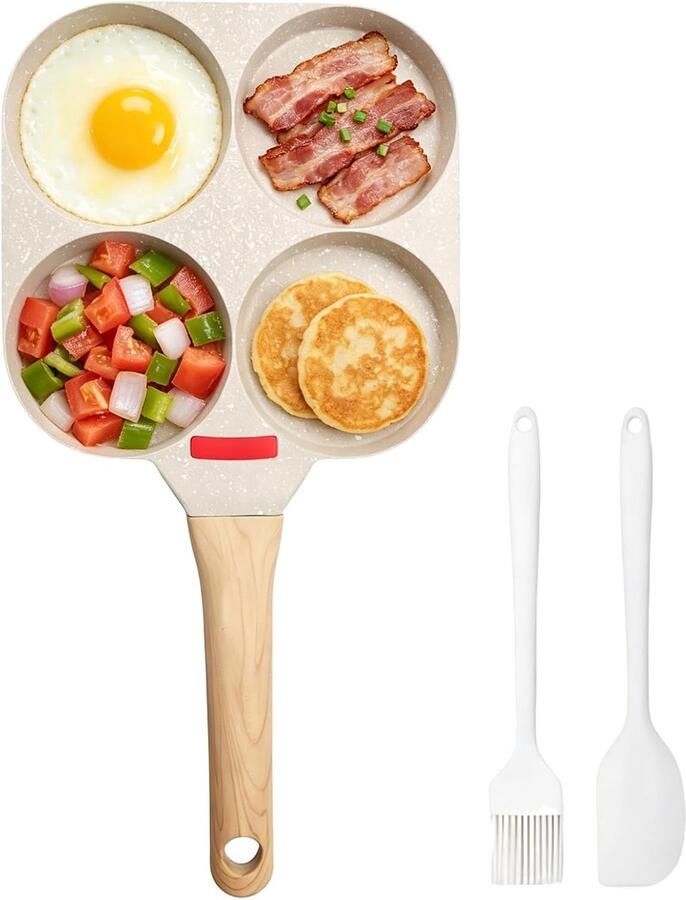 4 gaten pannenkoekenpan anti-aanbaklaag omeletpan keramische coating kleine braadpan zonder PFOA voor inductiekookplaat en gasfornuis voor ontbijt spiegeleieren
