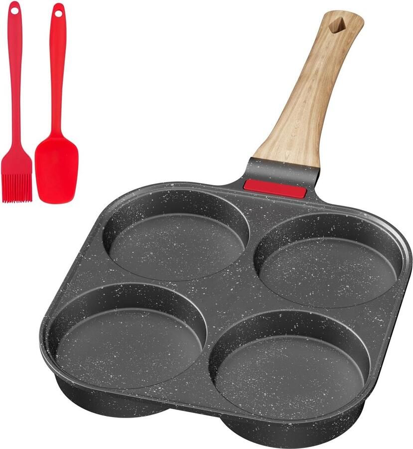 4-gats Eierpan & Pannenkoekenpan Spiegeleipan Spiegelei Hamburger Pannenkoekenpan Spiegeleivorm Pannenkoeken met antiaanbaklaag aluminium voor inductiekookplaat & gasfornuis