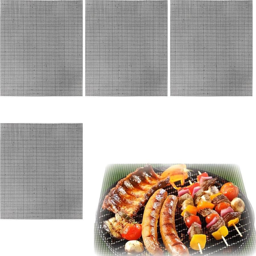 4 Herbruikbare Hittebestendige Grillmatten voor Gas- Houtskool- en Elektrische BBQ