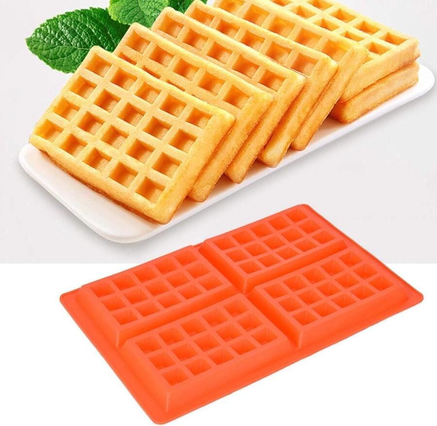 4 holtes wafelvorm siliconen wafelvorm met hartvormige vierkante wafelbakvormen voor wafelcake chocoladeambacht(Square)