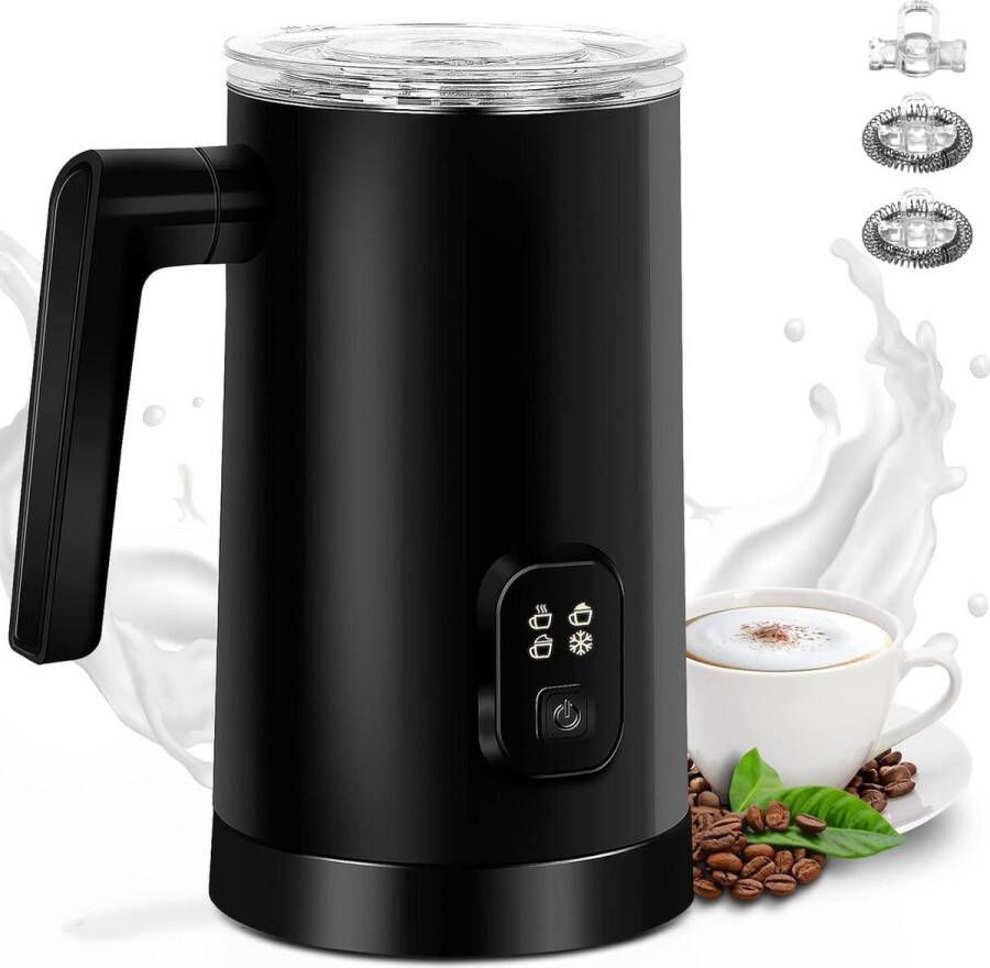 4-in-1 Elektrische Melkopschuimer 600W Roestvrijstalen Melkopschuimer 350ml Automatische Koudopschuimer met Oververhittingsbeveiliging voor Koffie Macchiato Melk Zwart