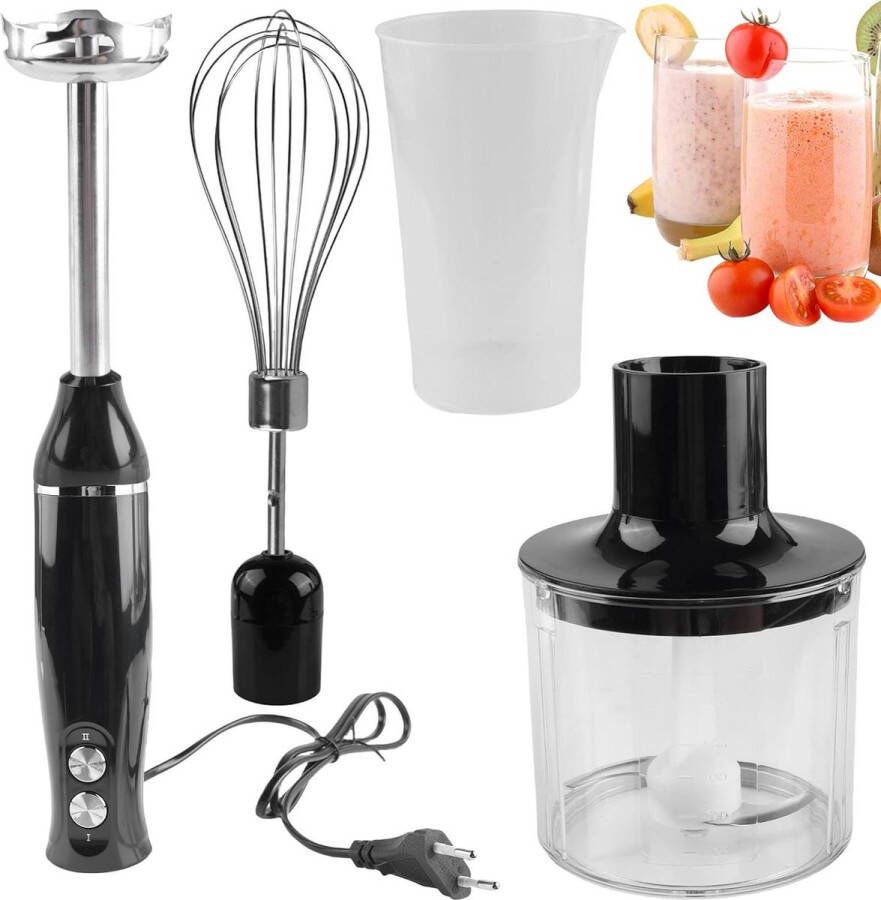 4-in-1 elektrische staafmixer roestvrij staal handblender 500 W keukenapparatuur voor babyvoeding en smoothies zwart