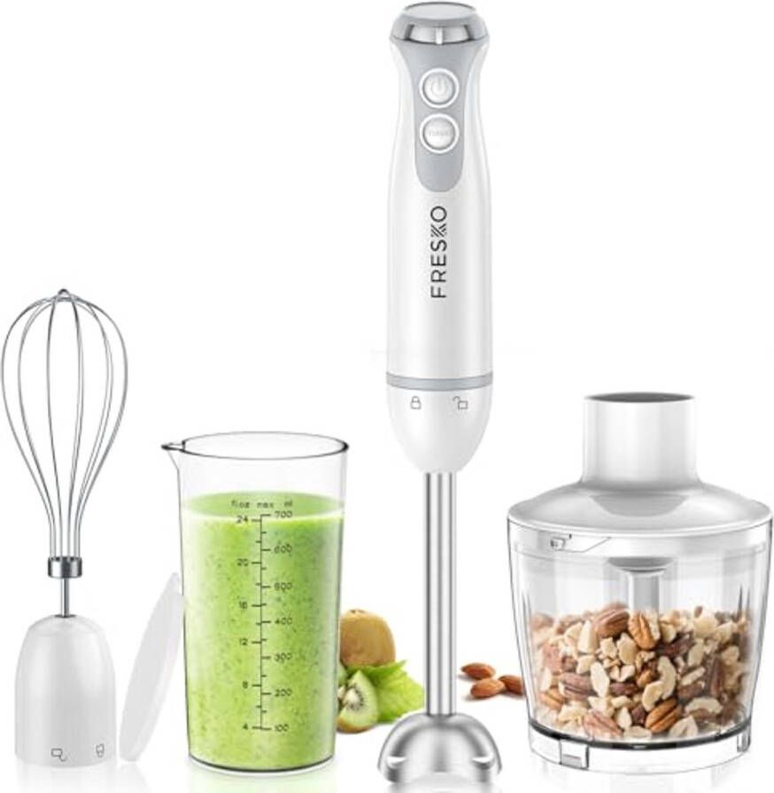 4-in-1 Hand Blender met 1000 W Staalsnelle Puree Bar Stepless Speed Control en Turbo voor Babyvoeding Soepen en Smoothies