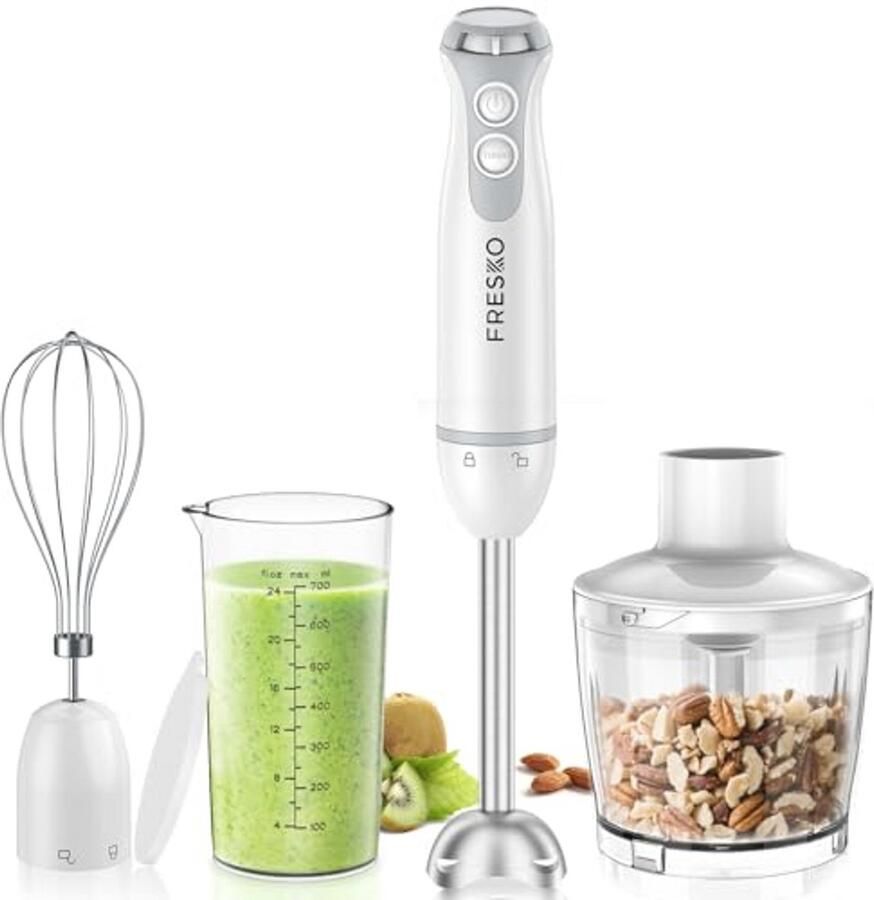 4-in-1 Hand Blender met 1000 W Staalsnelle Puree Bar Stepless Speed Control en Turbo voor Babyvoeding Soepen en Smoothies
