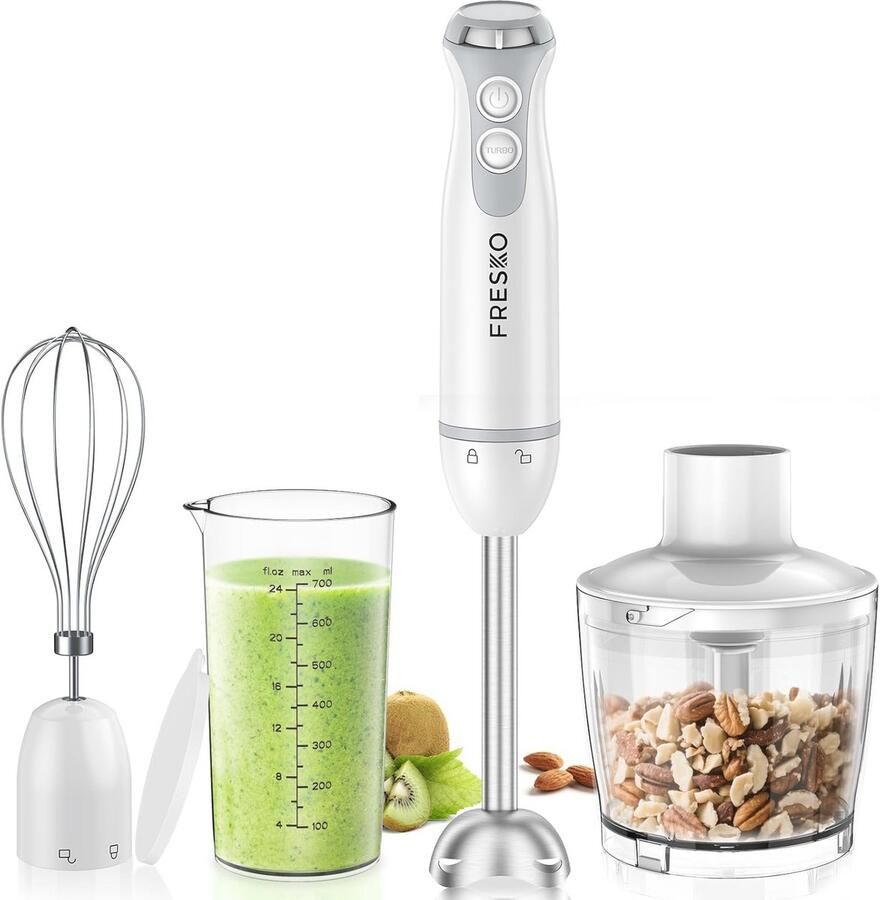 4-in-1 Hand Blender met 1000 W Staalsnelle Puree Bar Stepless Speed Control en Turbo voor Babyvoeding Soepen en Smoothies