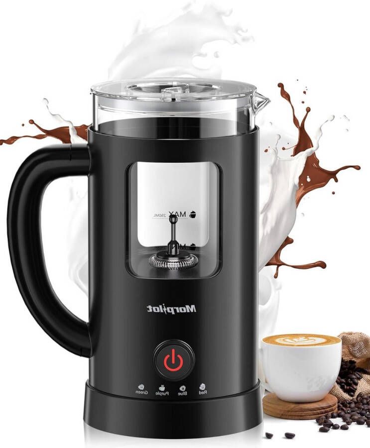 4 in 1 Hot and Cold Milk Frother 550 W Electric Frother 600 ml Latte Pattern Visual Glass Easy to Clean Black