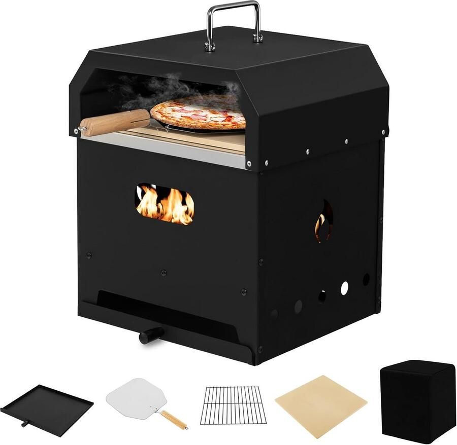4-in-1 Houtgestookte Pizzaoven voor Buiten met Grill en Vuurplaats