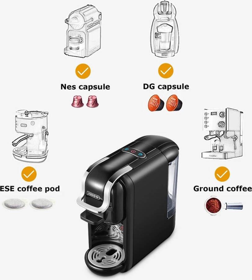 4 in 1 Koffiezetapparaat Senseo Meerdere Capsules Koffiepadmachine Koffiemachine Cappuccino Latte Heet Koud 19B 1450W Zwart