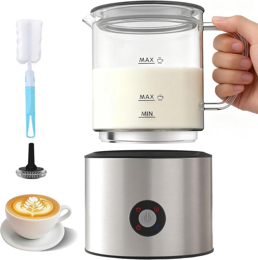 4-in-1 Melkopschuimer 500 ml – Automatisch met Glazen Beker & Split Design – Voor Cappuccino Latte & Warme Chocolademelk