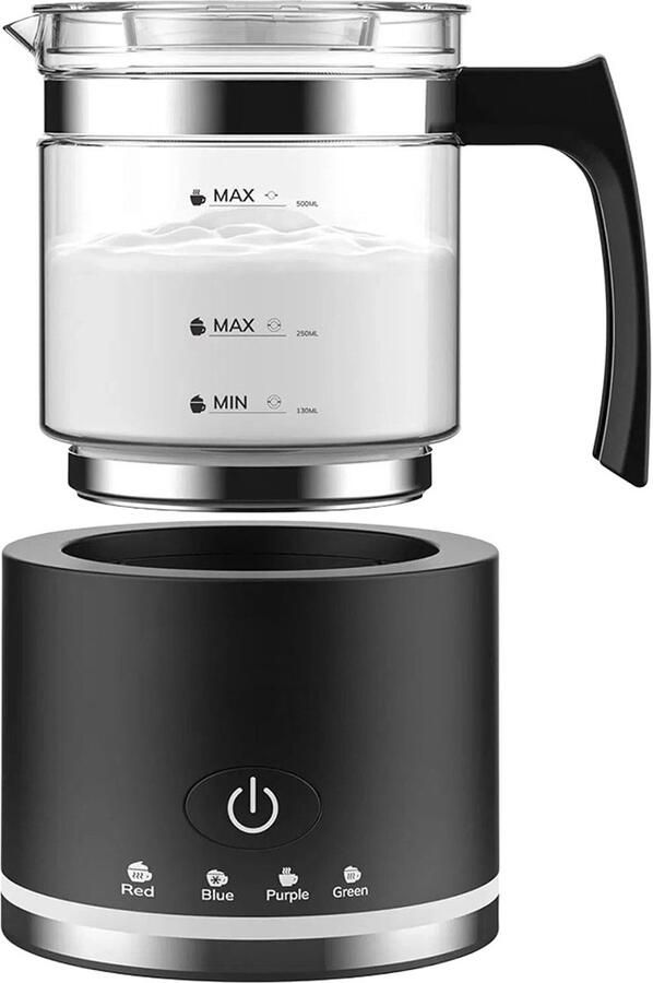 4-in-1 Melkopschuimer Kitchen Glazen Melkopschuimer Warm & Koud Melkschuim Antikleeflaag Elektrische Melkschuimer Zwart