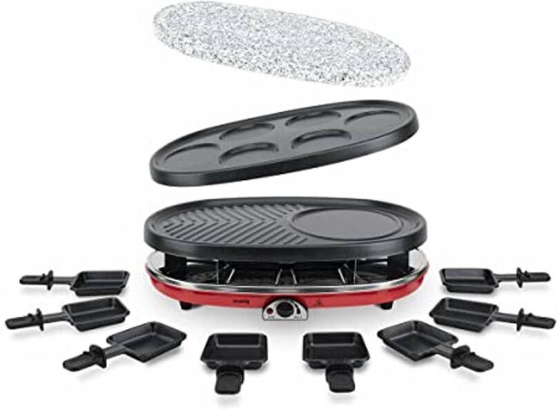 4-in-1 Multifunctionele Gourmetstel voor 8 Personen Natuursteen Grill en Raclette Regelbare Temperatuur Anti-aanbak Pannetjes