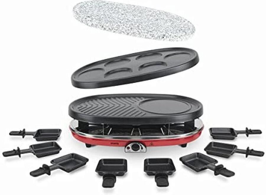4-in-1 Multifunctionele Gourmetstel voor 8 Personen Natuursteen Grill en Raclette Regelbare Temperatuur Anti-aanbak Pannetjes