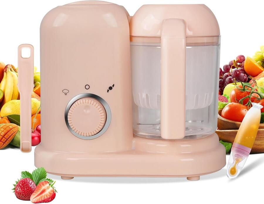 4-in-1 multifunctionele robot voor baby's: verstuiver mixer diversificatie stoomkoker ontdooien en opwarmen zacht en snel koken (roze)
