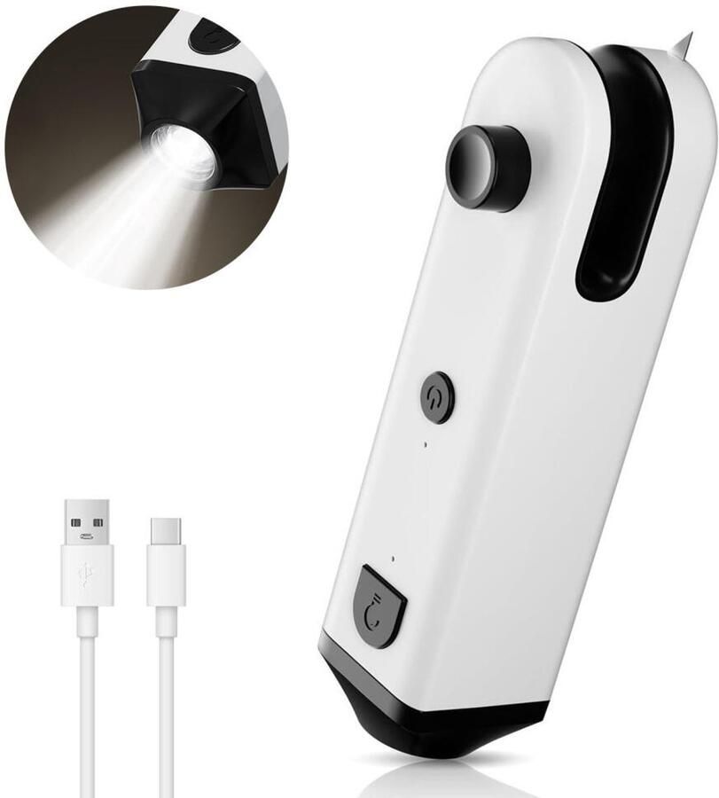 4-in-1 Zakjes sealer met Snijmes hand sealer Mini Bag Sealer Met Magneet zaklamp flesopener USB Oplaadbaar Zaksluiter Zak Sealer Heat Sealer Sealapparaat Sealer Apparaat- Seal Plastic -Compacte Sealer Sealmachine Draagbaar-Wit