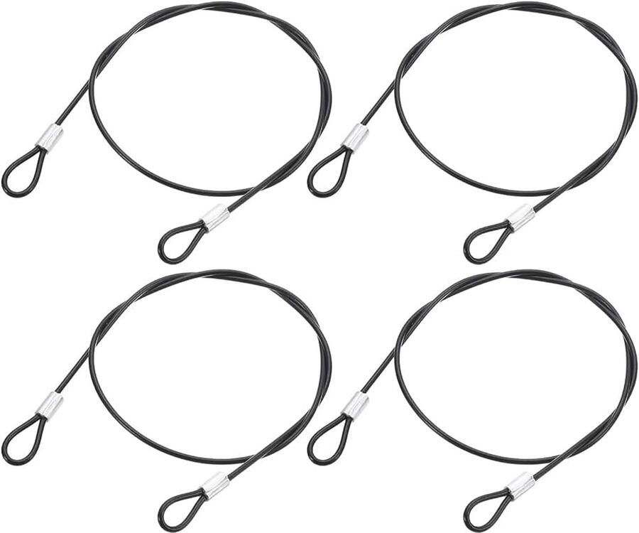 4 kabelkoorden 50 cm x 2 mm roestvrij stalen draad met vinyl gecoate ogen veiligheid stalen kabel voor het verbinden van meubels buitenshuis reizen zwart