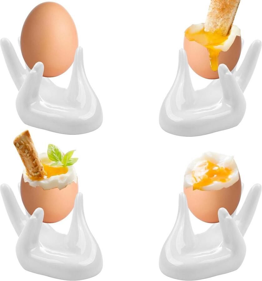 4 Keramische Eierdopjes voor Gekookte Eieren Restaurantstijl Eierdopjes