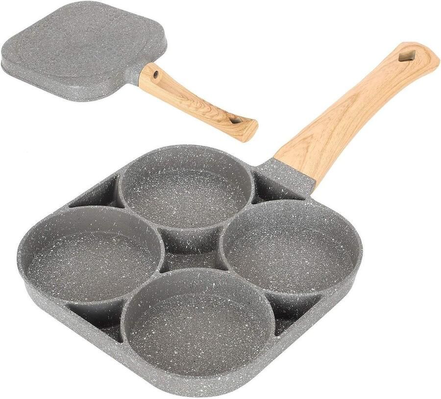 4-Kops Koekenpan Omelet Pan Burger Pan Ontbijt Maken Anti-aanbaklaag 4 Kops Zwart